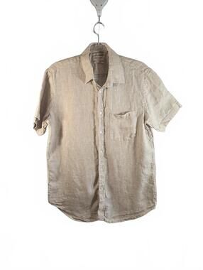 Slim-fit 100% Linen Button-Down Short-Sleeve Shirt XL Resort